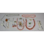 A Collection of Costume Jewellery to Include Coral Necklace and Earrings