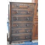 A Mid 20th Century Oak Linen Fold Six Drawer Chest, 84cm Wide