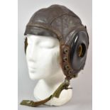 A WWII American Army Air Force Type A/11 Leather Flying Helmet with Label Inscribed The Selby Shoe