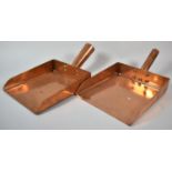 A Pair of Heavy Square Copper Scoops of Rectangular Form, Turned Handles, Total Length 34cm