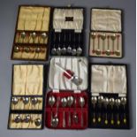 Six Cased Sets of Various Vintage Coffee Spoons