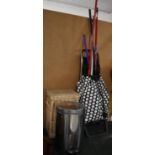 A Stainless Steel Pedal Bin, Wicker Basket, Telescopic Tools etc