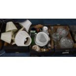 Three Boxes Containing Pressed and Moulded Glassware, Ceramics and Metalwares and Various Table