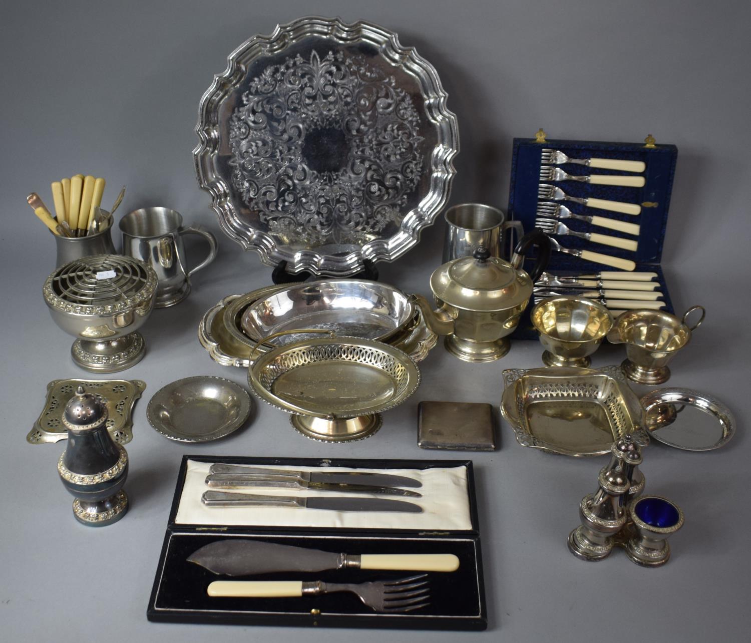 A Collection of Silver Plated Items to Include Cased Canteen of Cutlery, Various Bone and Silver
