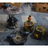 A Collection of Various Kingfisher Mounted Birdbaths and Garden Ornaments