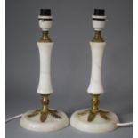 A Pair of Onyx and Brass Table Lamps, 31cm high