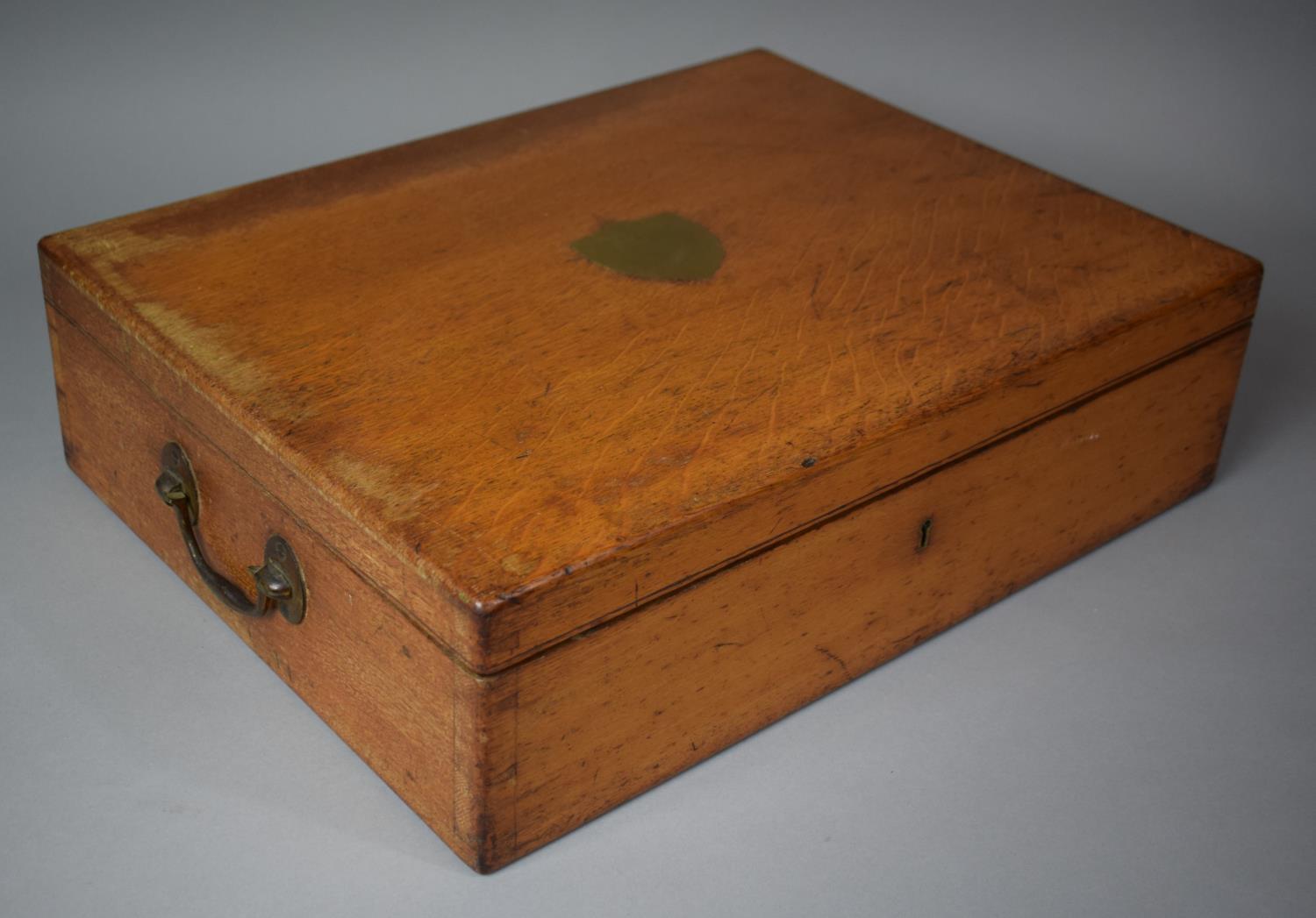 An Edwardian Oak Fitted Canteen Cutlery Box by Elkington and Co., Brass Side Carrying Handles and