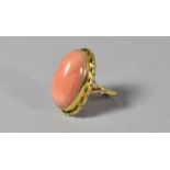 An 18ct Gold Ring with Oval Cabochon Cut Natural Pink Coral, 2.2x1.2cm, British Hallmark, Size L,