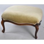 A Modern Mahogany Framed Serpentine Fronted Upholstered Footstool on Cabriole Supports, 59cm wide