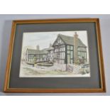 A Framed Small Watercolour Depicting Half Timbered Cottages at Alberbury, 21.5cm Wide