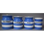 A Collection of TG Green Cornishware Storage Jars and Coffee Jar (missing Lid)