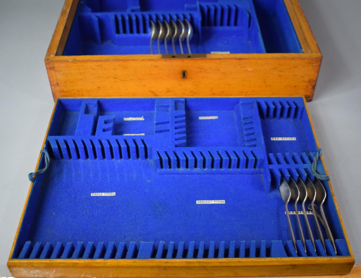 An Edwardian Oak Fitted Canteen Cutlery Box by Elkington and Co., Brass Side Carrying Handles and - Image 3 of 3