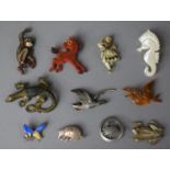 A Collection of Eleven Various Animal, Bird and Insect Brooches