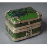 A White Metal Mounted Oriental Ceramic Box with Seal Mark to Base, Dragon and Butterfly Mounts,