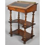 A Late 19th Century Lift Top Ladies Writing Desk with Inlaid and Tooled Leather Hinged Lid, Raised
