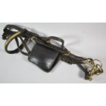 A Vintage Brass Mounted Pony Bridle with Blinkers and Snaffle Bit