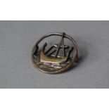 A Shipton and Co., Chester Silver Brooch with Viking Long Boat Design, 2.75cm Diameter