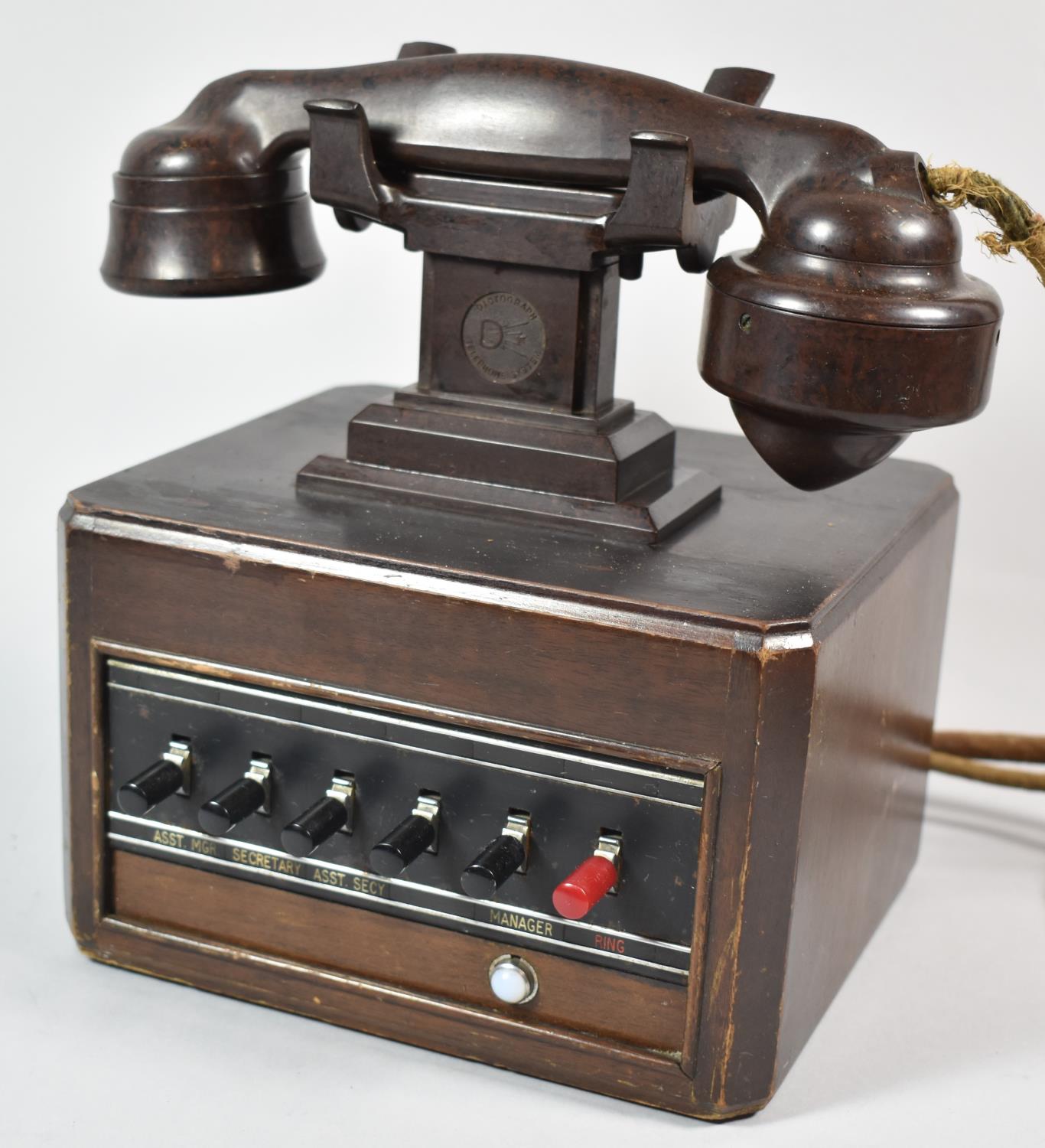 A Vintage Bakelite and Wooden Dictograph Telephone System