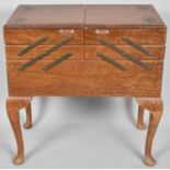 A Mid 20th Century Oak Cantilever Sewing Box with Fitted Top Section and Cabriole Supports, 52cm