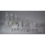 A Large Collection of Glassware to Include Mallet Decanter, Spirit Decanter, Jugs, Cut Glass Royal