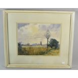 A Framed Watercolour Depicting Walberswick Village Sign, 32cm wide