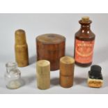 A Collection of Various Vintage Treen and Glass Ink Bottles etc