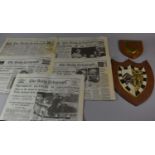 Two Wall Hanging Shields and Collection of Five Reprinted Daily Telegraph to Include Kennedy, Nixon,