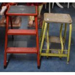 A Vintage Metal Framed Step Stool and a Two Step Step Ladder