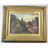 A Gilt Framed Oil on Canvas Depicting Canal Scene, 34.5cm wide