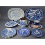 A Large Collection of Transfer Printed Ceramics to Include Blue and White Willow Pattern Meat Plate,