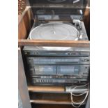 A Mid/Late 20th Century Oak Lead Glazed Music Cabinet Containing Pioneer Record Deck, Tuner,