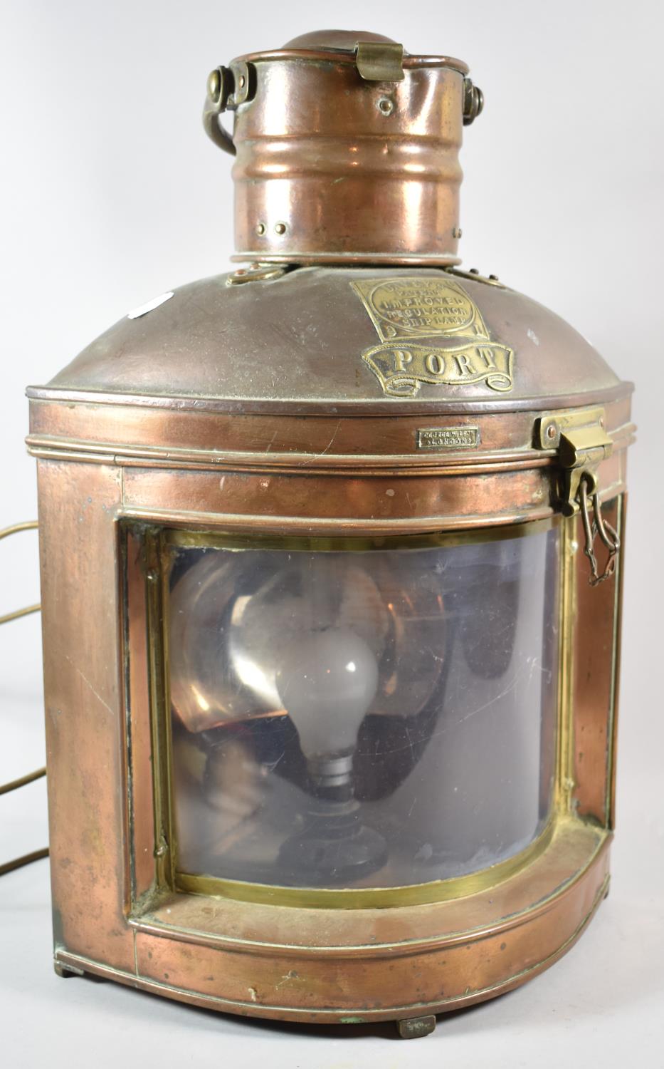 A Vintage Copper and Brass Ships Port Light Converted to Electricity, 49cm high