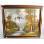 A Framed Oil on Canvas, Alpine Waterfall, Signed L Monka, 60cm wide