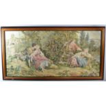 A Framed Continental Tapestry Depicting Lovers in Park, 98cm wide