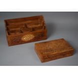 Two Far Eastern Carved Wooden Items to Include Work Box and Stationery Rack, 37cm wide
