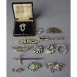 A Collection of Jewellery to Include Diamonte and Marcasite Brooches, Sword Stick Pin etc