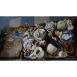 Three Boxes Containing Various Ceramics, Drinking Glasses, Teawares, Jugs etc