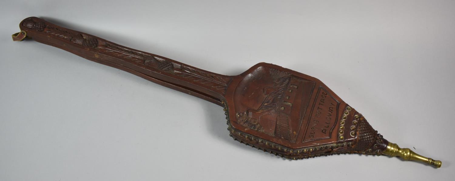 A Brass Mounted Carved Wooden Souvenir Pair of Bellows, Burns' Cottage, Alloway, 83cm long