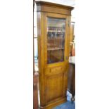 A Mid 20th Century Oak Double Free Standing Corner Cabinet with Glazed Top Section, Centre Drawer