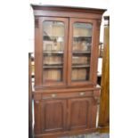 A Late Victorian/Edwardian Mahogany Library Bookcase with Glazed Top Section, Centre Long Drawer and