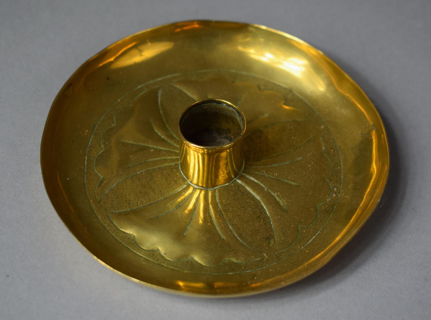 A Keswick School of Art Hand Made Brass Circular Candlestick Signed D Richardson, 11.25cm Diameter