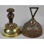 An Indian Copper Bell Decorated with Birds and Palm Trees Together with an Eastern Brass Bell with