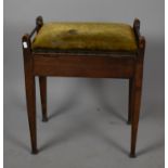 An Edwardian Piano Stool with Brass Carrying Handles and Hinged Upholstered Seat to Store Containing
