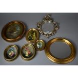 A Collection of Framed Oval Miniatures and Two Mirrors