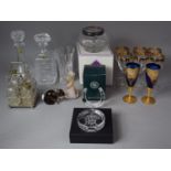 A Collection of Various Glassware to include Decanters, Gilt Decorated Wines, Vases, Cruet,