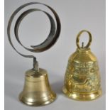 A Late 19th/Early 20th Century Servant's Bell and a Brass Bell Inscribed Ovime Tangit, Vosem Meama