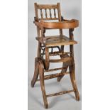 A Victorian Child's Metamorphic Beechwood High Chair with Turned Spindles