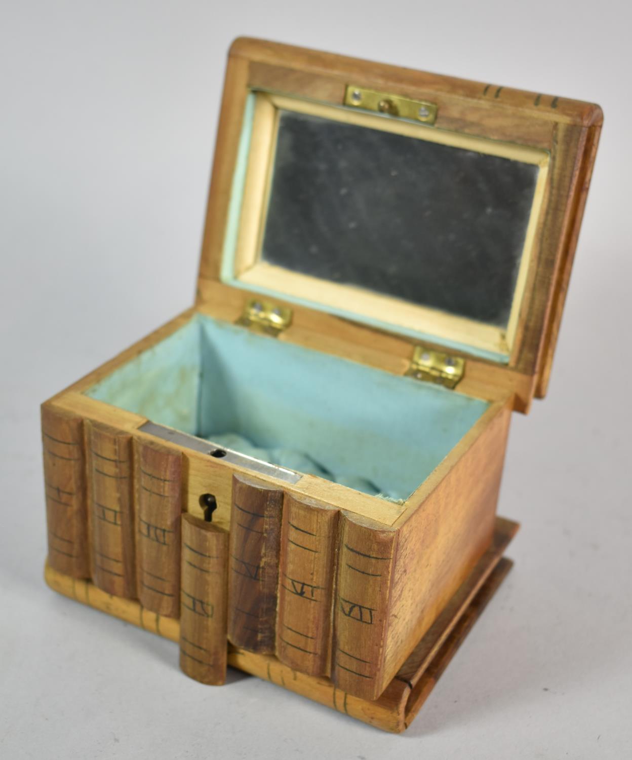 An Italian Inlaid Puzzle Jewellery Box Having Hinged Lid Having Inner Mirror and Buttoned Silk - Image 2 of 2