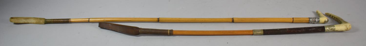 Two Vintage Bone Handled Children's Riding Crops, One with Sterling Silver Mount the Other with