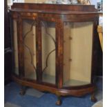 A Mid 20th Century Bow Fronted Display Cabinet, with Centre Glazed and Quadrant Sections Either